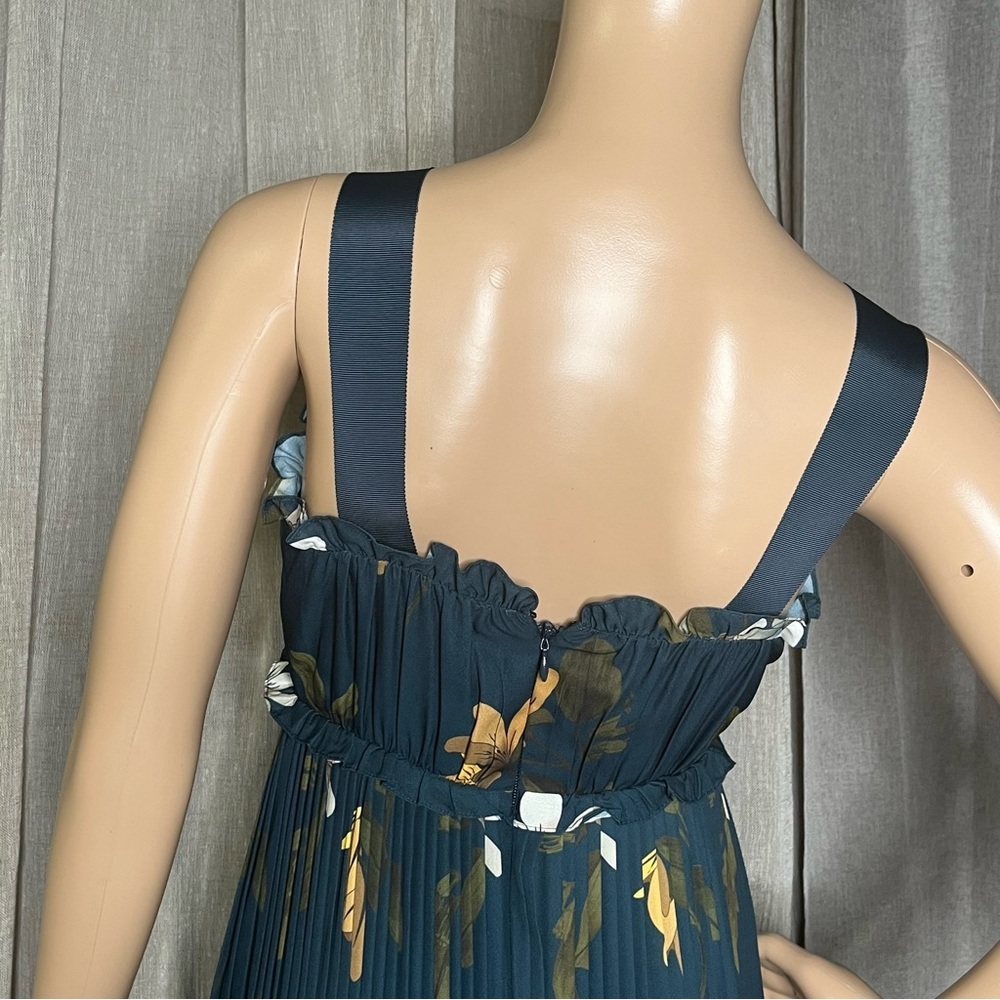 Ted Baker Kaylare Savanna Teal and Yellow Floral Maxi Pleated Dress Size 0 - Picture 7 of 13